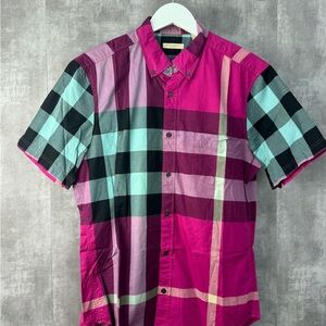 🚩steal authentic Burberry Pink and Black Checkered Casual Shirt